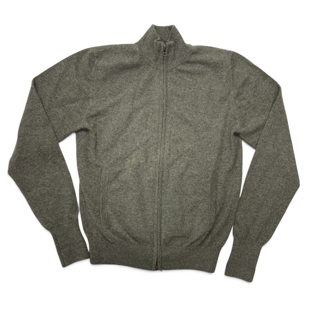 Sid Mashburn 100% Cashmere Full Zip Mock Neck Cardigan Sweater Mens Small Gray